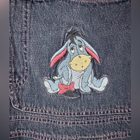 Vintage 90's Disney Eeyore Denim Overalls Shortalls Y2K Xlarge - Picture 3 of 8